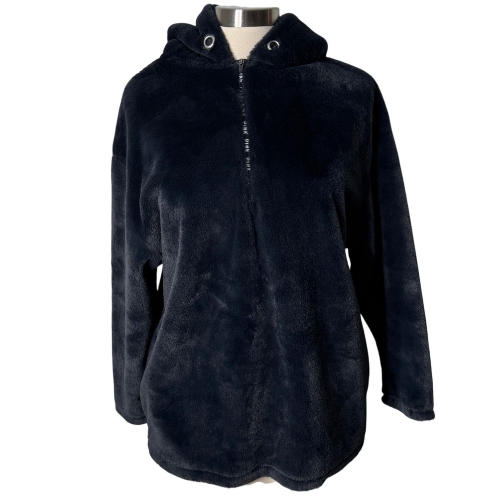 Victorias Secret Pink Campus Faux Fur Hoodie Gray Quarter Zip Pullover Womens XS